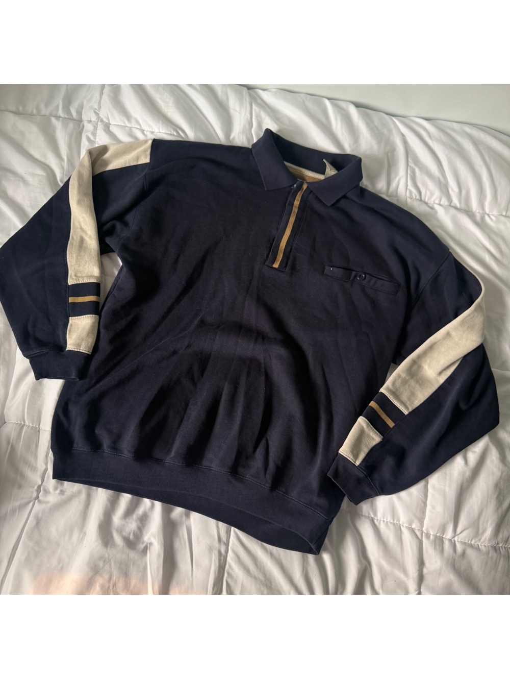 vintage y2k 2000s long sleeve quarter zip sweater navy blue medium
